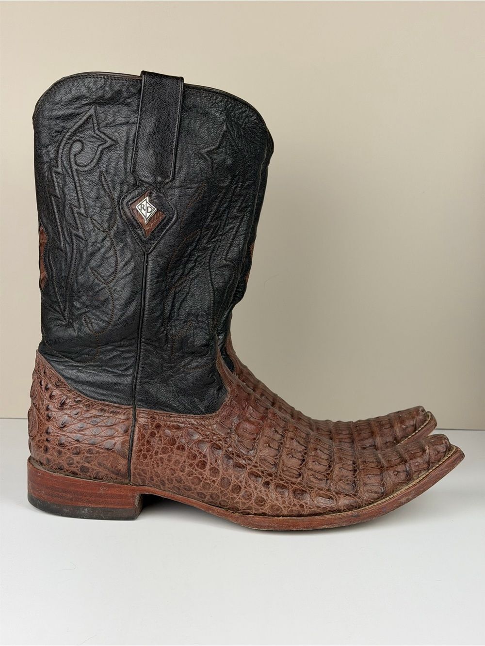 Red Diamond Genuine Caiman Western Cowboy Boots Men’s 11 Brown Black Leather
